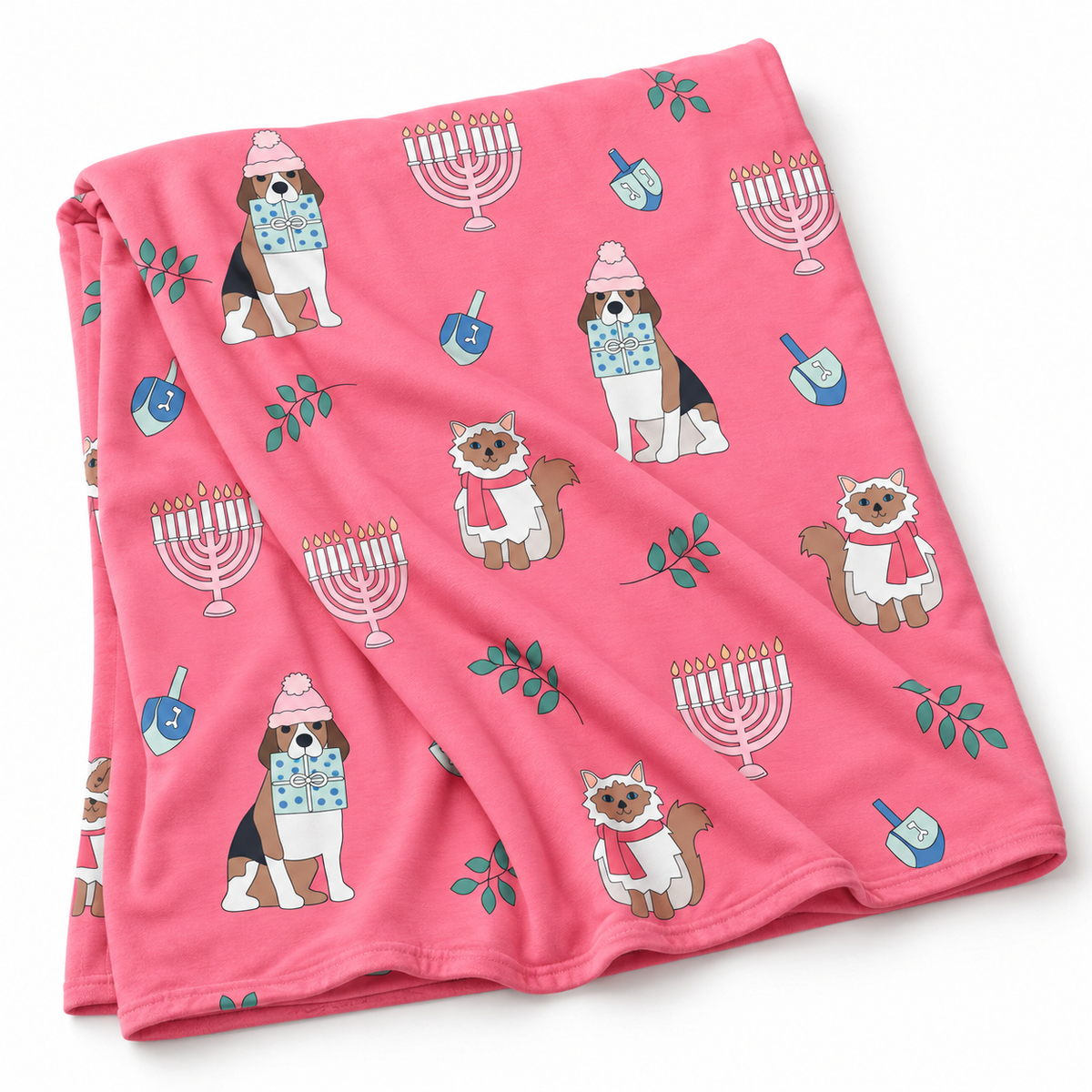 Hanukkah Pets (Dream Blanket) - Pink by Dreamlet