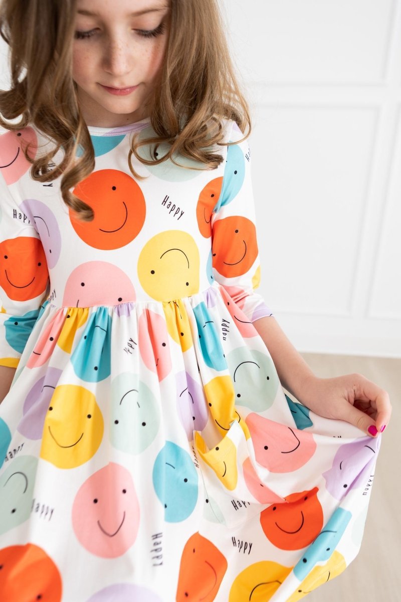 Mila & Rose ® Happy Days Three Fourth Pocket Twirl Dress For Toddlers - Everetts Place Boutique - 