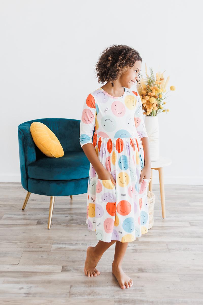 Mila & Rose ® Happy Days Three Fourth Pocket Twirl Dress For Toddlers - Everetts Place Boutique - 