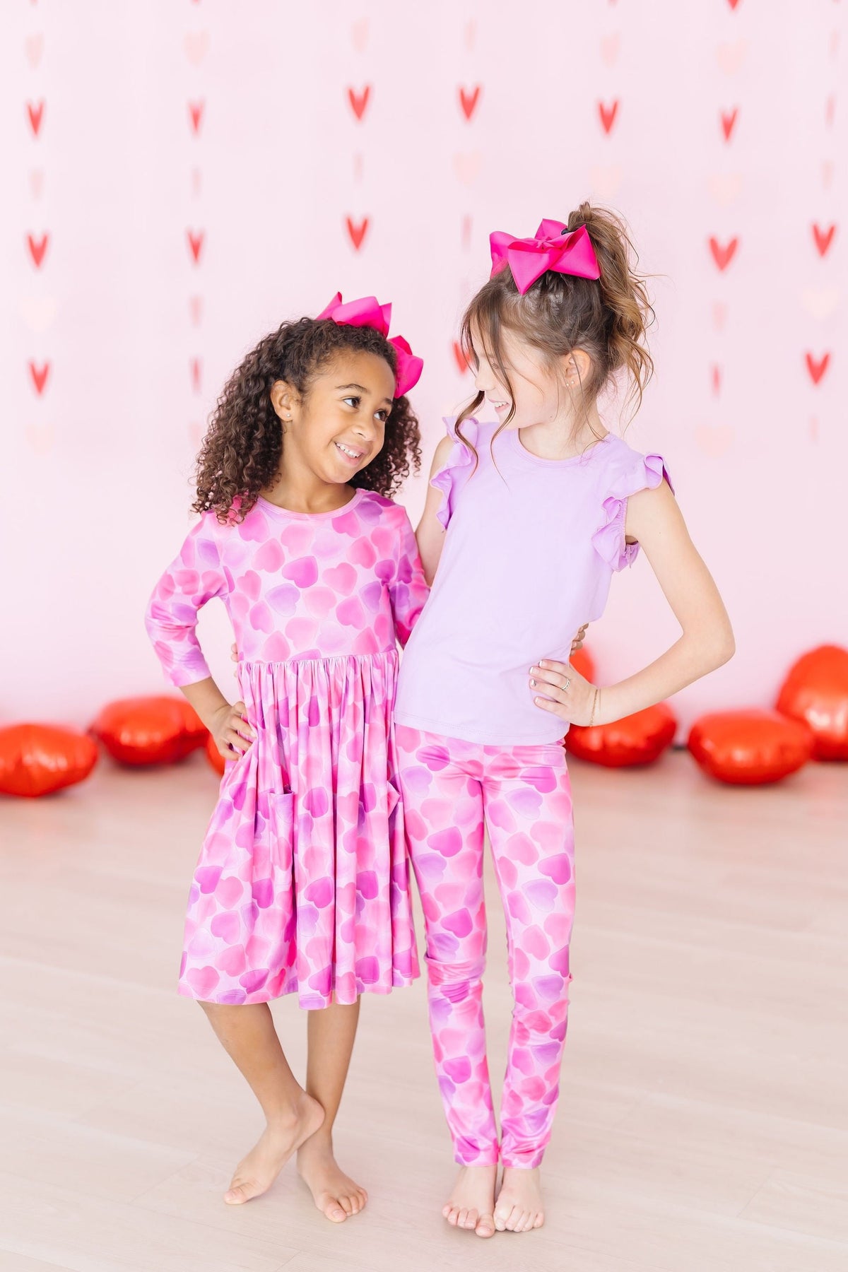 Mila & Rose organic baby leggings, Happy Heart Day white with red hearts.