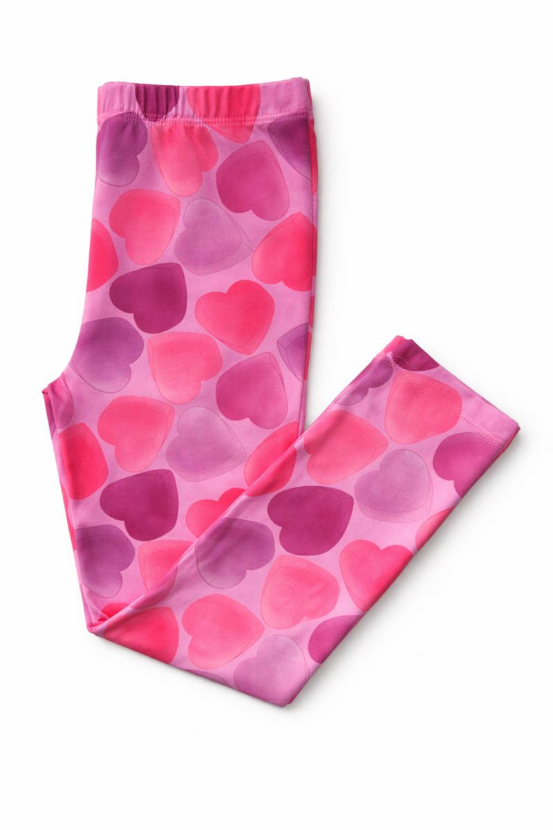 Mila & Rose Happy Heart Day baby leggings, white with red hearts.