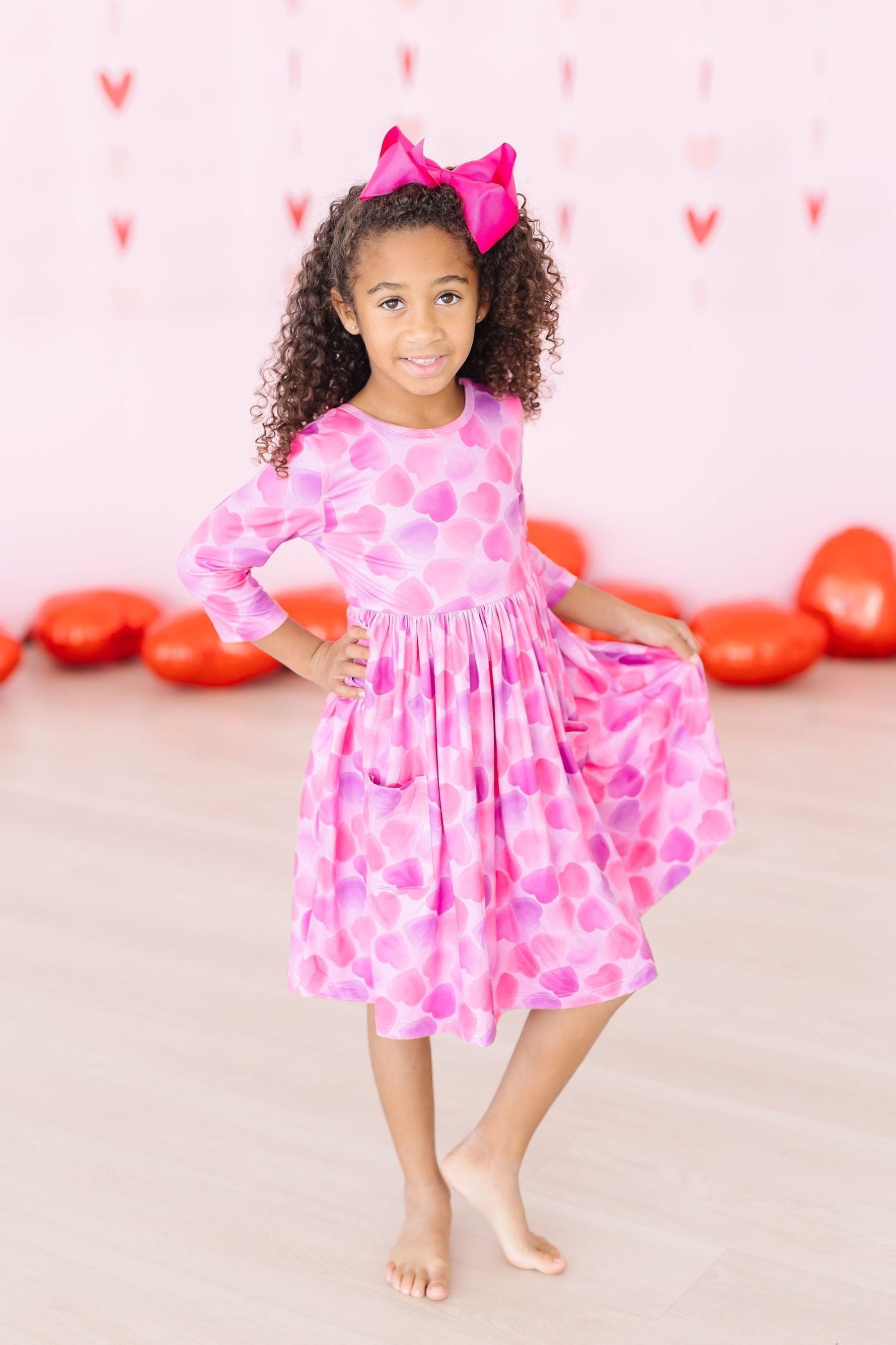 Happy Heart Day Three Quarter Sleeve Pocket Twirl Dress Mila & Rose ® Everetts Place: Online Boutique