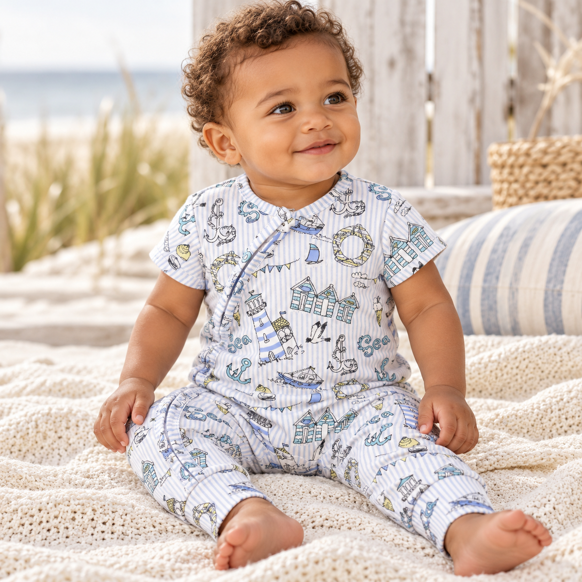 Bamboo Zipper Romper, Convertible Cuffs