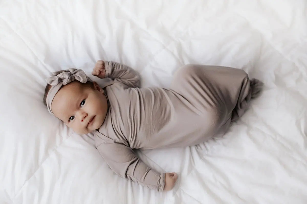 Three Little Tots Harbor Mist Knotted Headband (Taupe) - 