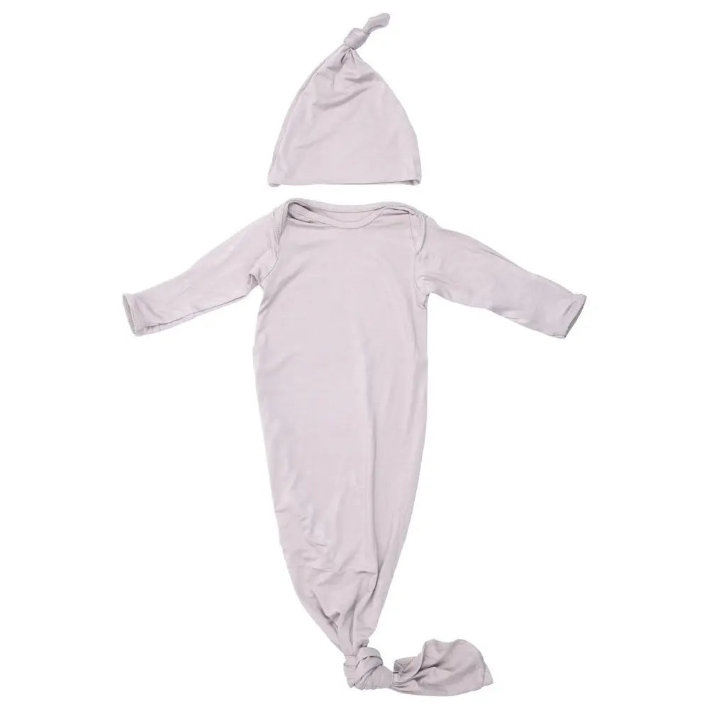 Three Little Tots Harbor Mist Neutral Knotted Newborn Baby Gown - 