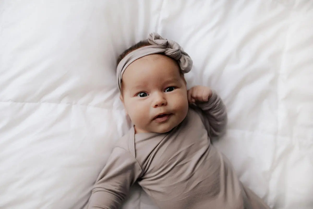 Three Little Tots Harbor Mist Neutral Knotted Newborn Baby Gown - 