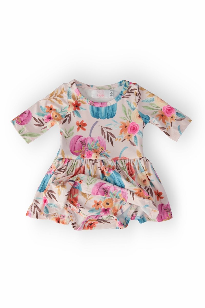 Mila & Rose ® Harvest Blooms Three Quarter Sleeve Twirl Bodysuit Baby - Everetts Place Boutique - 