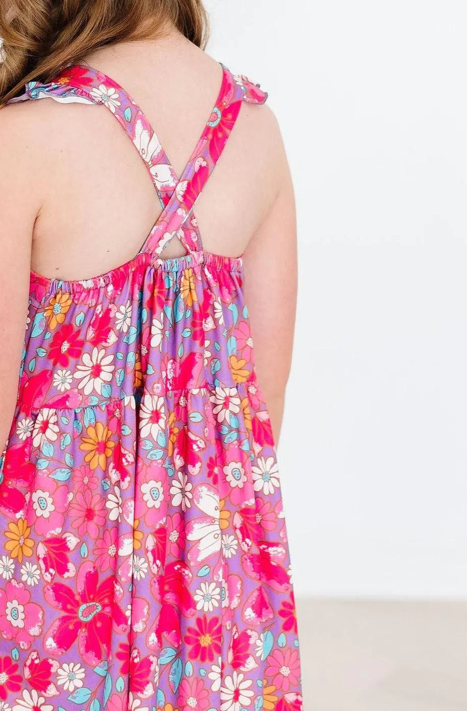 Mila & Rose ® Hawaiian Floral Ruffle Cross Back Dress - 