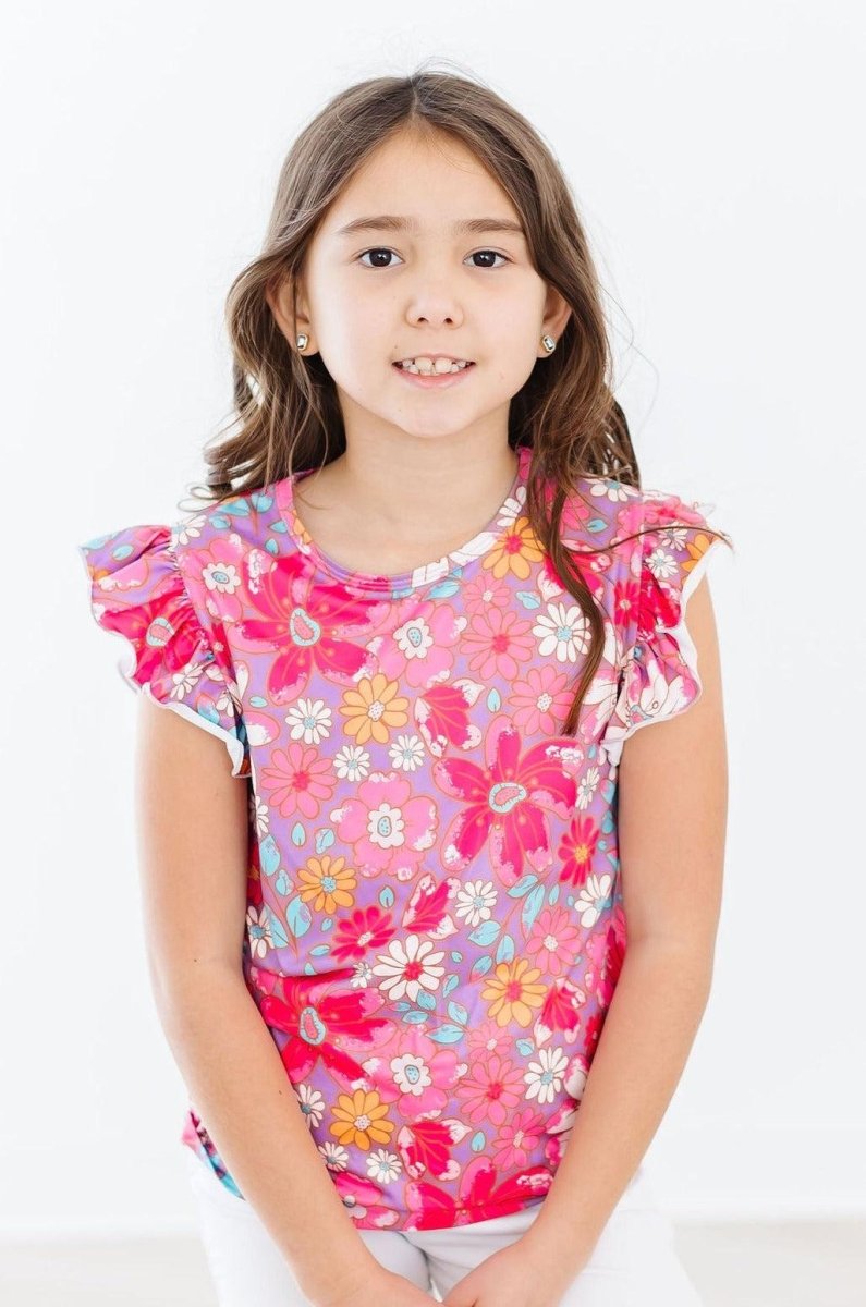 Mila & Rose ® Hawaiian Floral Short Sleeve Ruffle Tee for Girls Clothing - Everetts Place Boutique - 