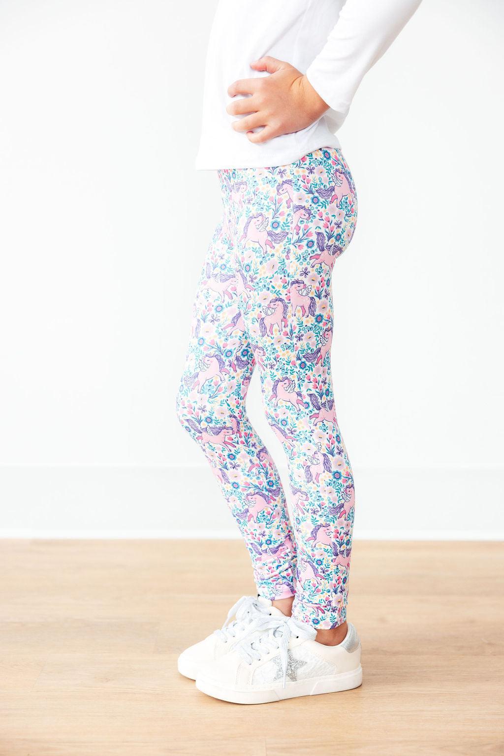 Mila & Rose Head in the Clouds organic baby leggings, soft blue and white cloud print.