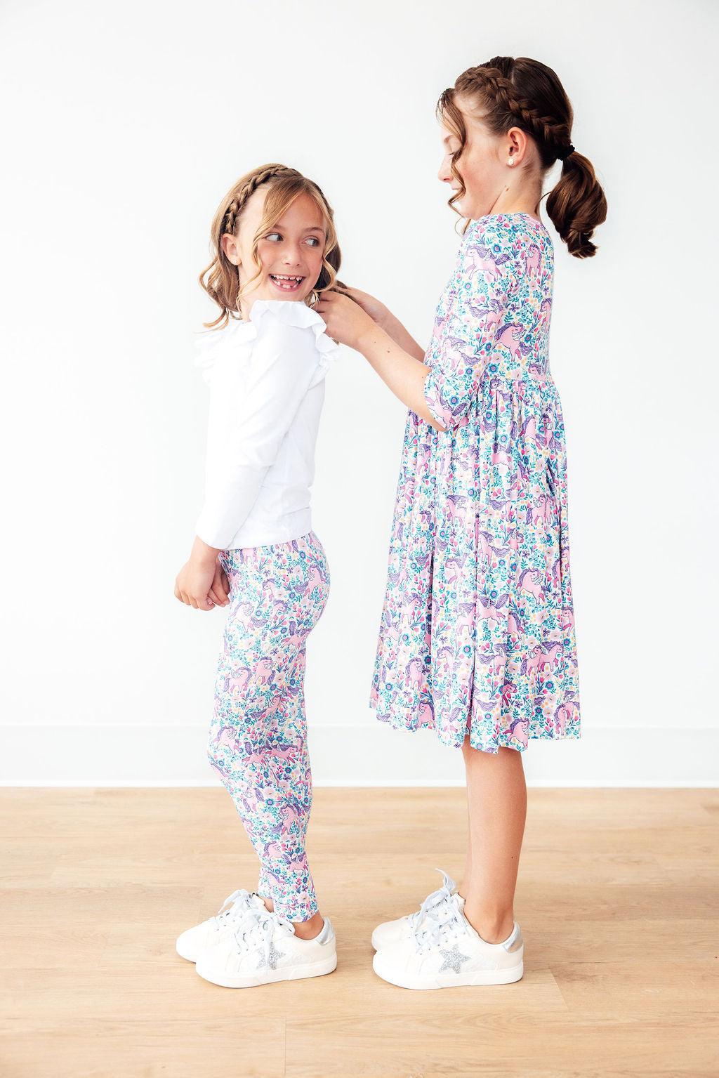Mila & Rose Head in the Clouds organic baby leggings, soft cloud print.