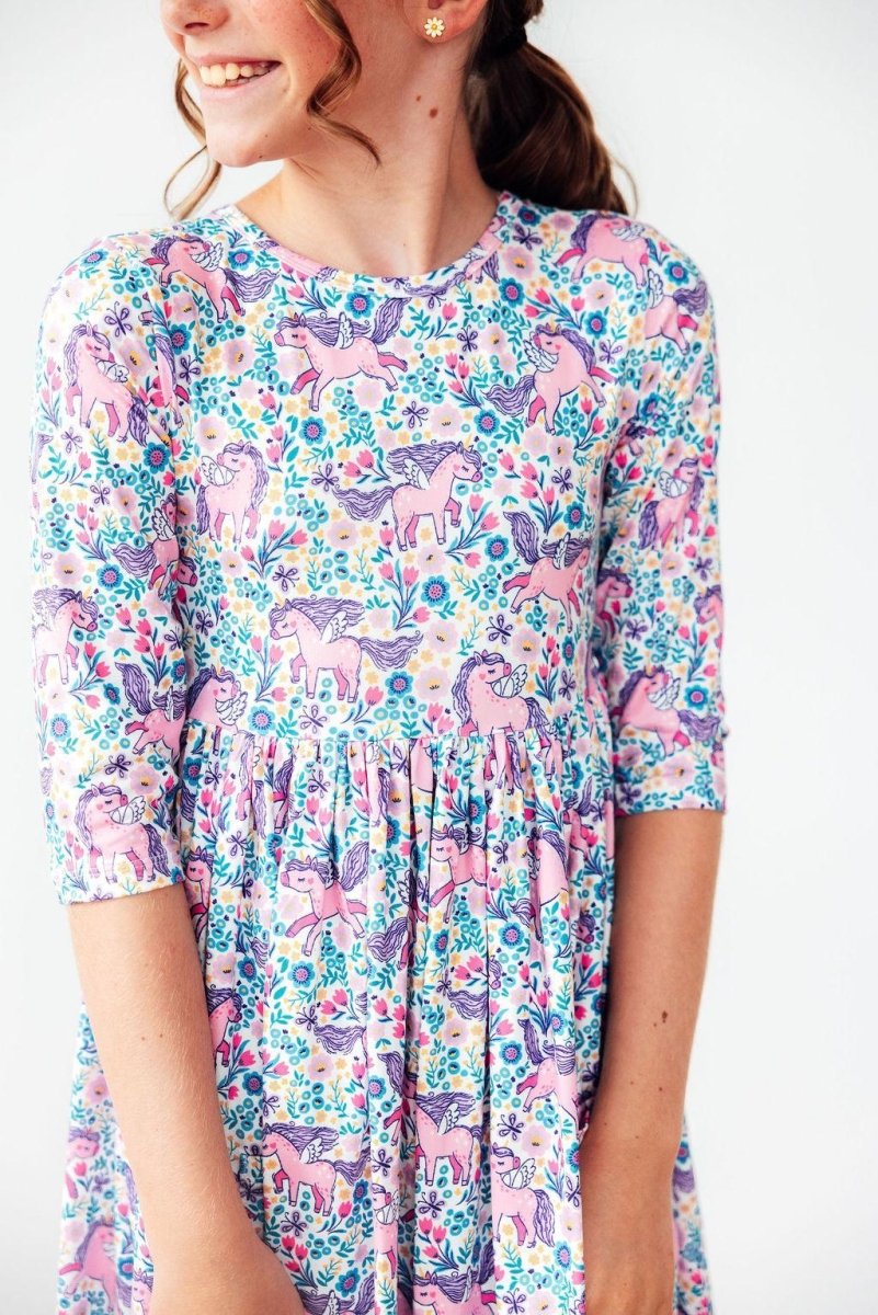 Mila & Rose ® Head in the Clouds Three Quarter Sleeve Pocket Twirl Dress - Everetts Place Boutique - 