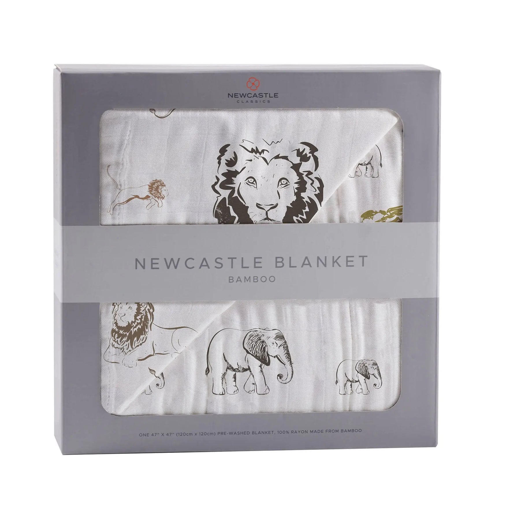 Hear Me Roar Lion and Rhinos and Elephants Bamboo Newcastle Blanket Newcastle Classics 