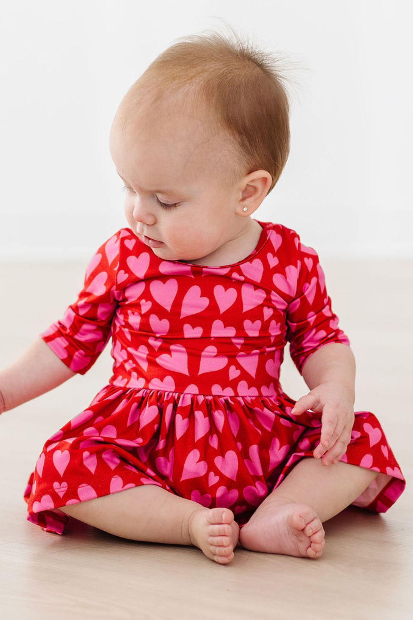 Hearts and Hugs Three Quarter Sleeve Twirl Bodysuit Mila & Rose ® Everetts Place: Online Boutique