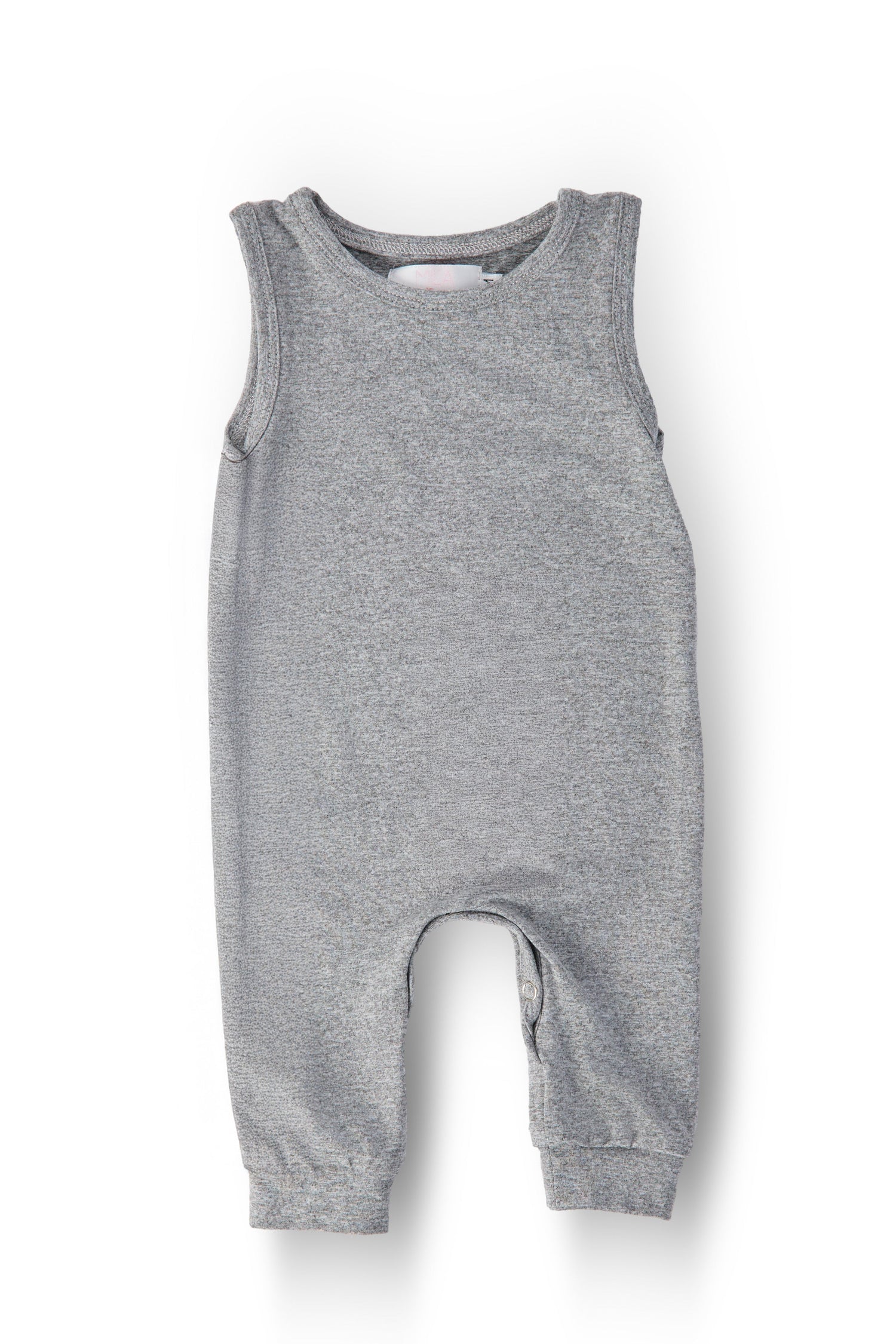 Heather gray sleeveless tank one-piece jogger romper with tapered pant legs