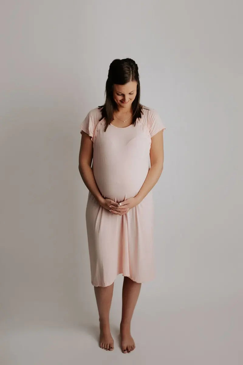 Three Little Tots Heavenly Pink Mommy Labor and Delivery Nursing Hospital Gown - 