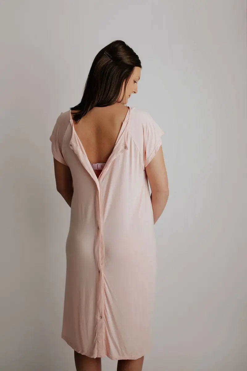 Three Little Tots Heavenly Pink Mommy Labor and Delivery Nursing Hospital Gown - 