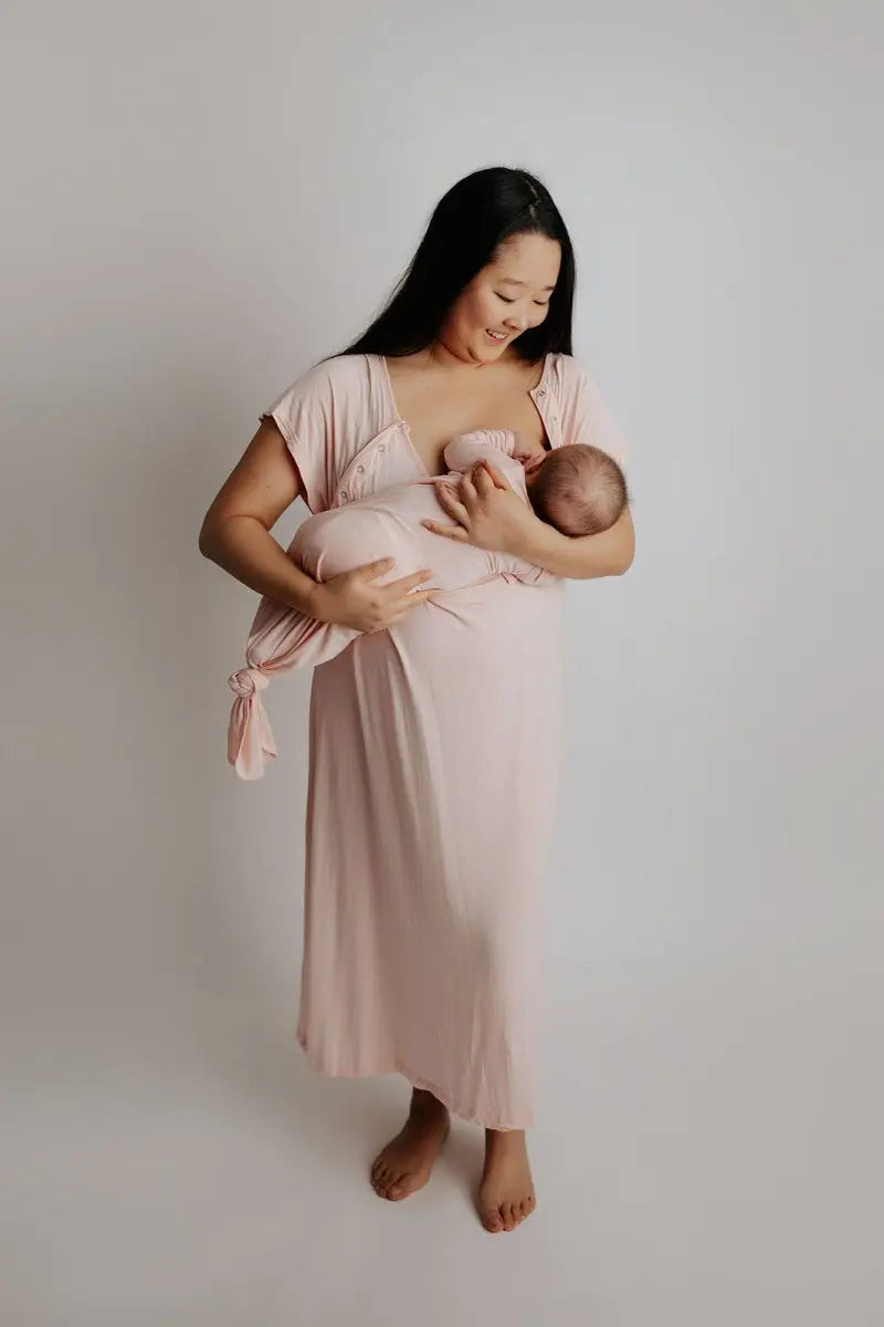 Three Little Tots Heavenly Pink Mommy Labor and Delivery Nursing Hospital Gown - 