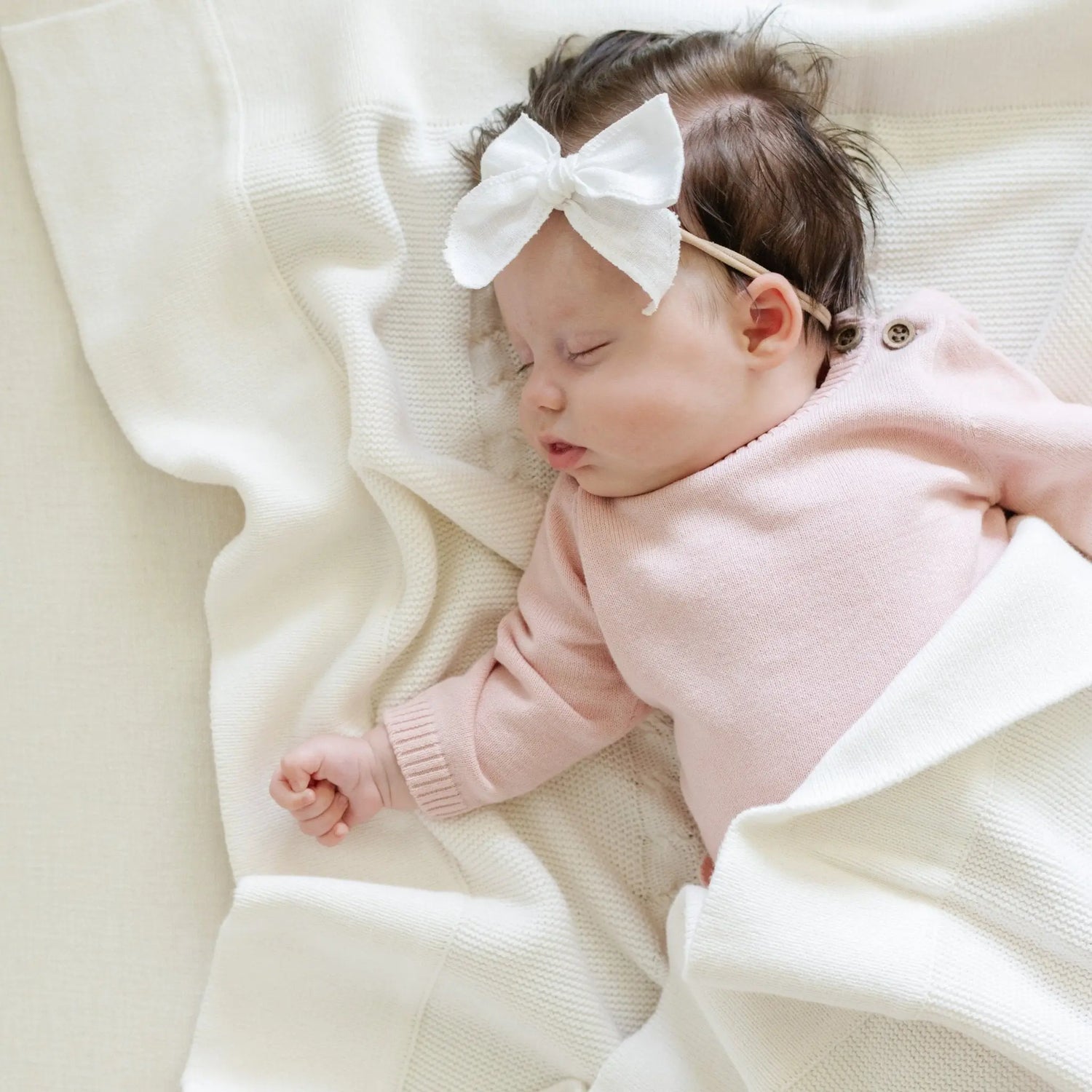 Heirloom Cotton Knit Receiving Blanket Cable Knit Saranoni - Everetts Place Boutique