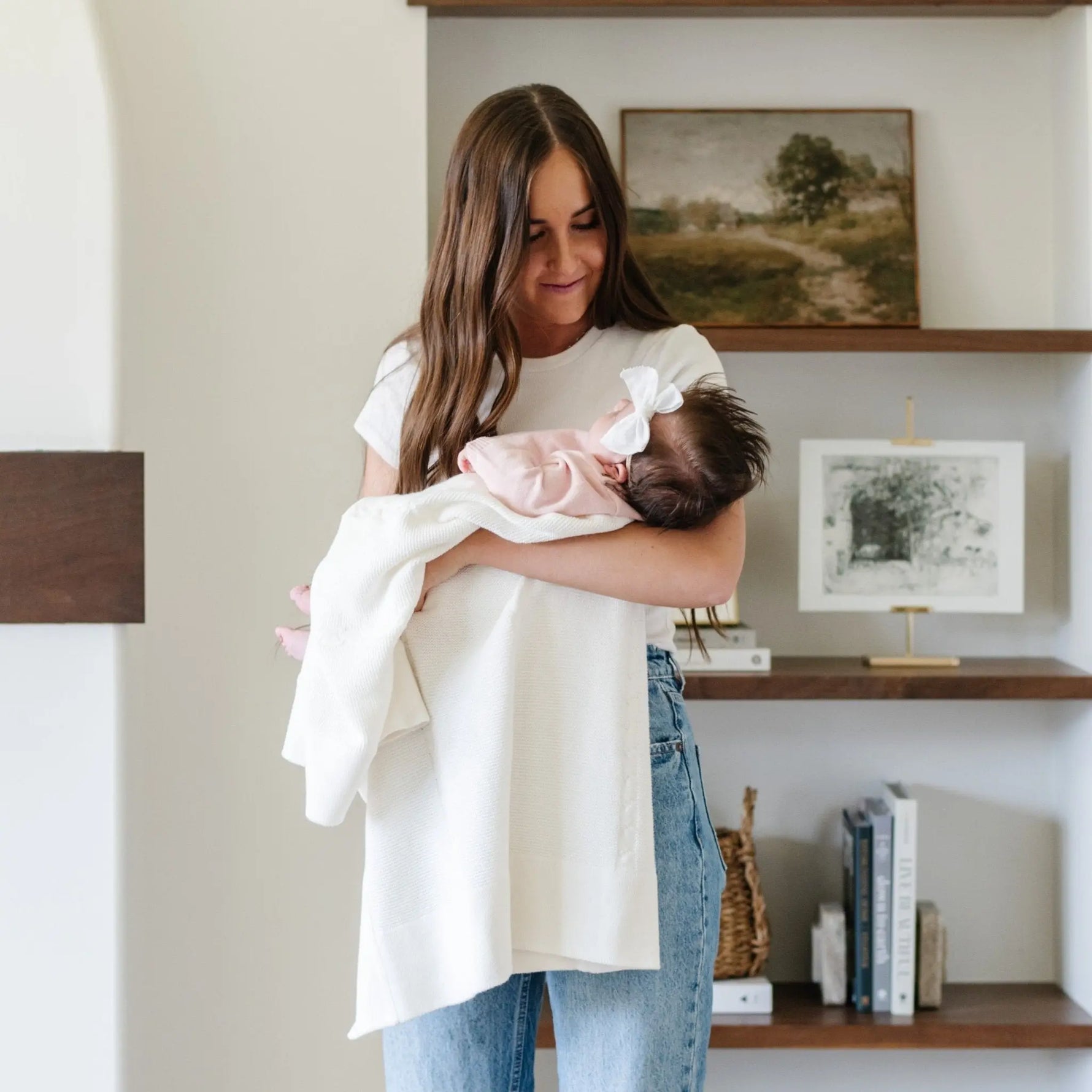 Heirloom Cotton Knit Receiving Blanket Cable Knit Saranoni - Everetts Place Boutique
