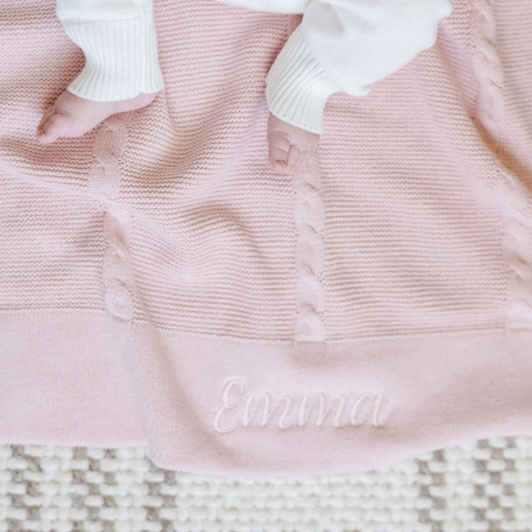 Heirloom Cotton Knit Receiving Blanket Cable Knit Saranoni - Everetts Place Boutique