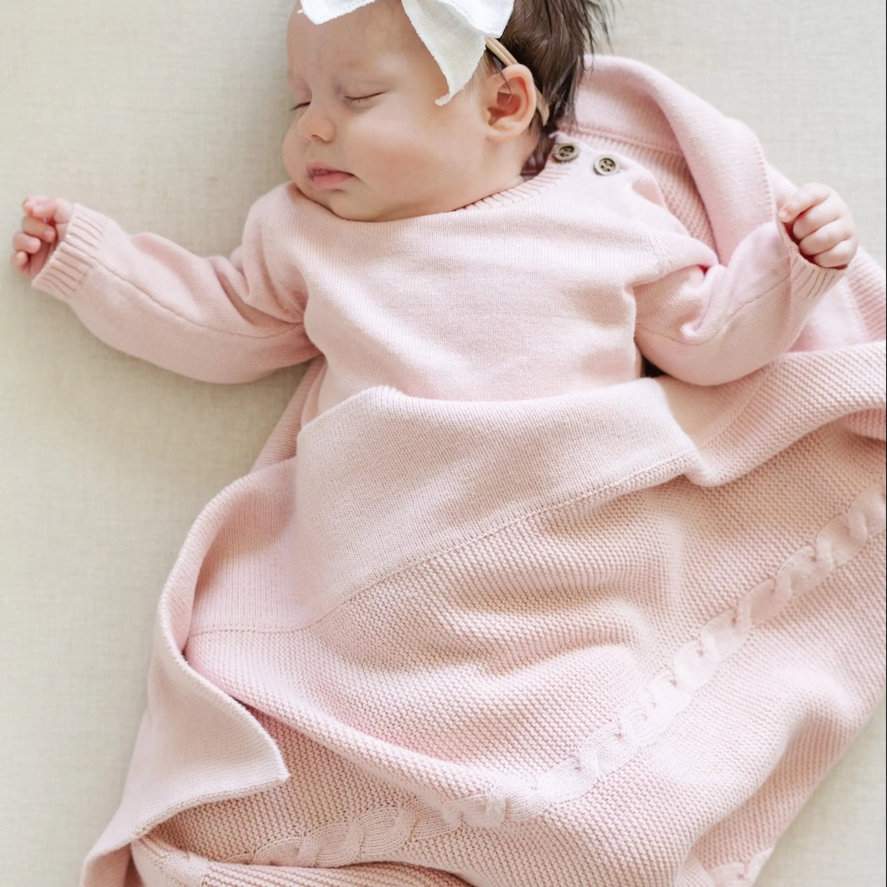 Heirloom Cotton Knit Receiving Blanket Cable Knit Saranoni - Everetts Place Boutique