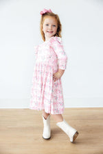 Heirloom Garden Three Quarter Sleeve Ruffle Twirl Dress Mila & Rose ® Everetts Place: Online Boutique