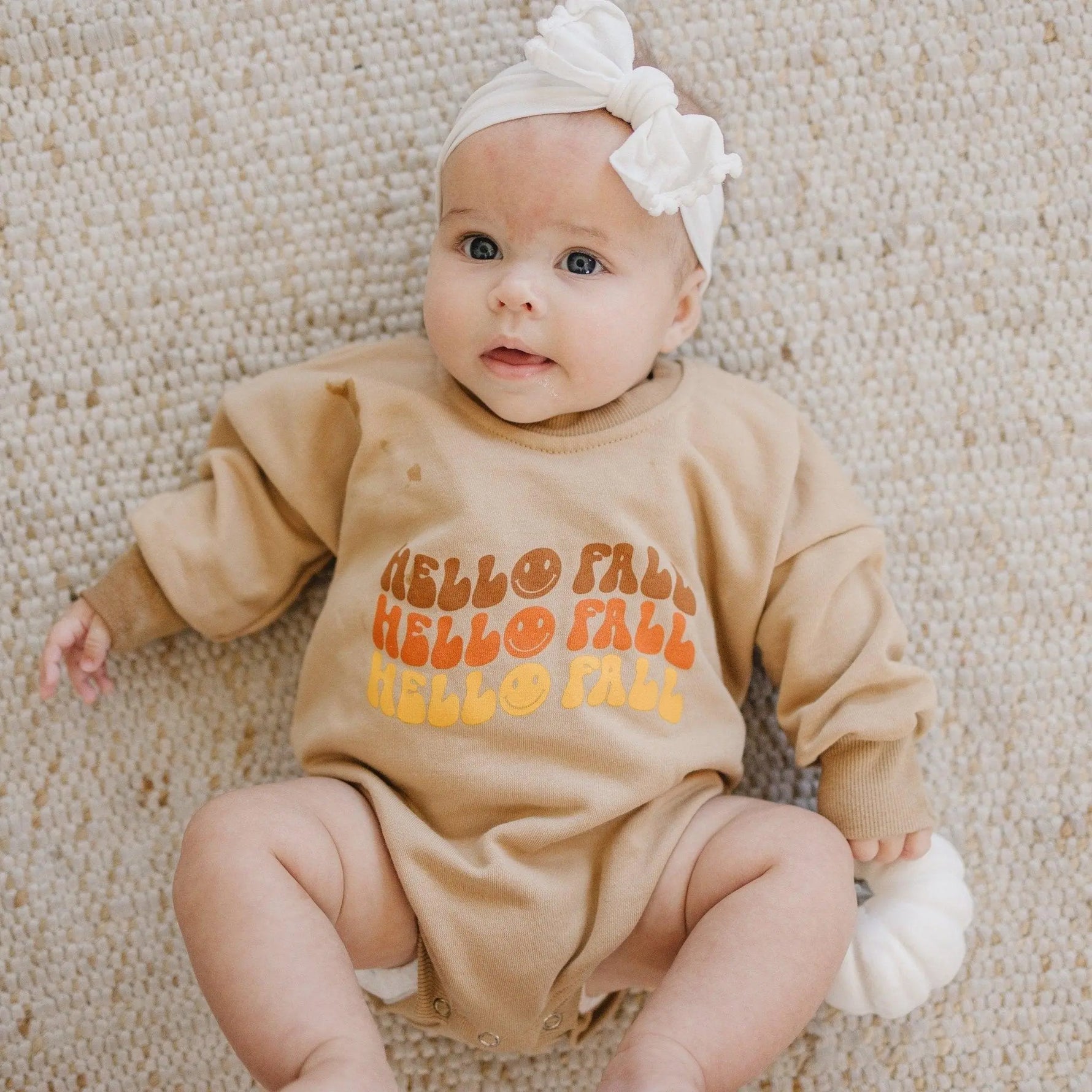 Little Joy Co. Hello Fall Graphic Oversized Sweatshirt Romper for Baby -