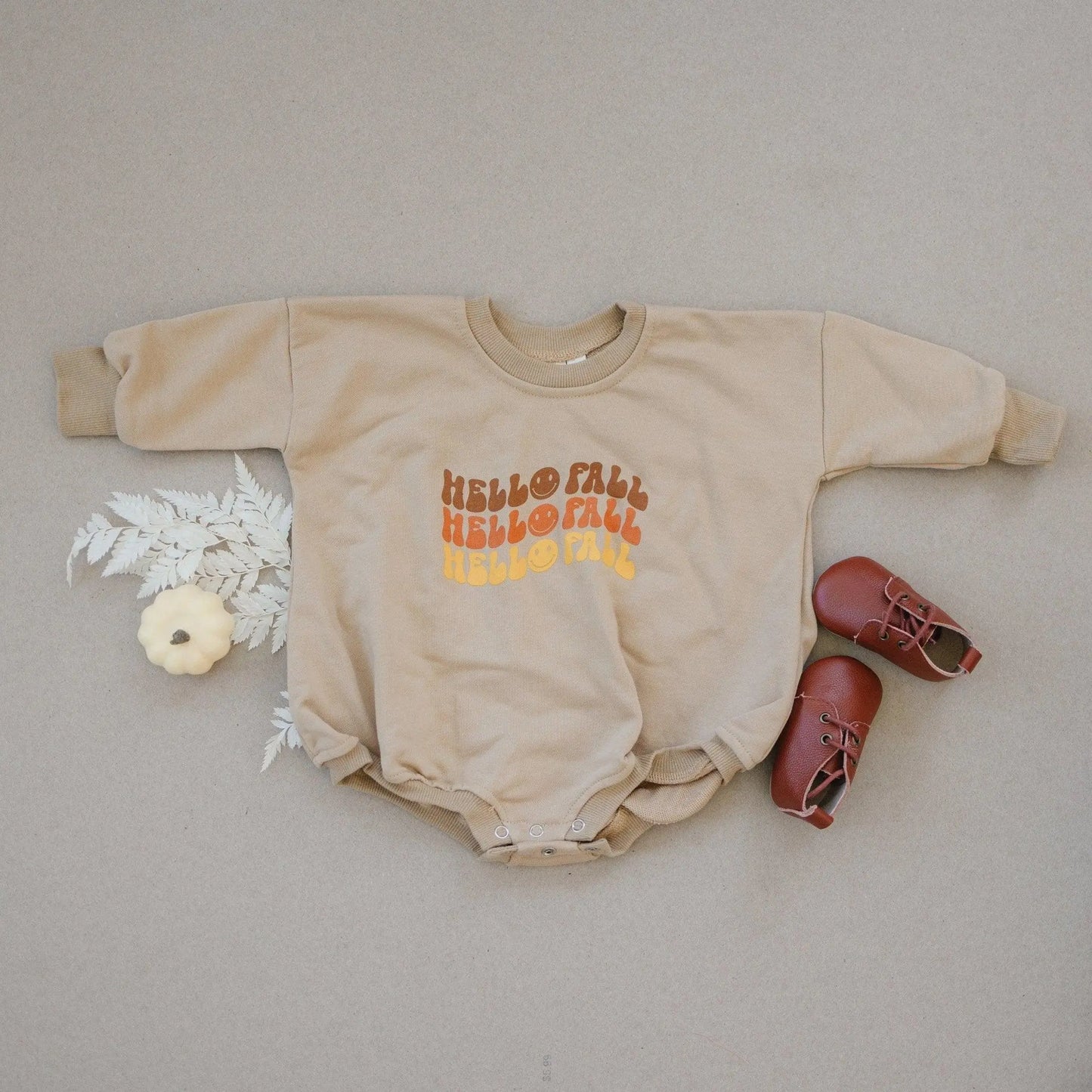 Little Joy Co. Hello Fall Graphic Oversized Sweatshirt Romper for Baby -