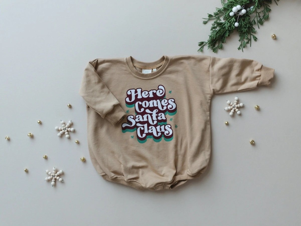 Little Joy Co. Here Comes Santa Claus Sweatshirt Romper - Everetts Place Boutique - 