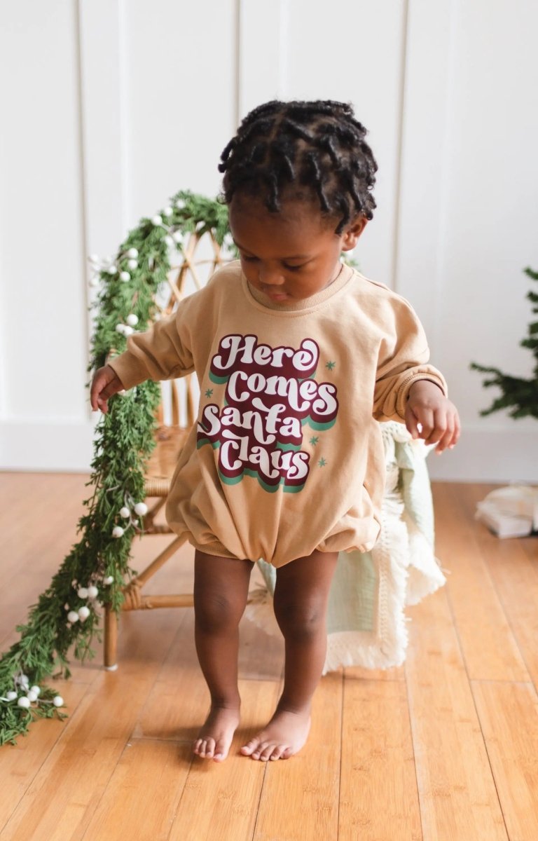 Little Joy Co. Here Comes Santa Claus Sweatshirt Romper - Everetts Place Boutique - 