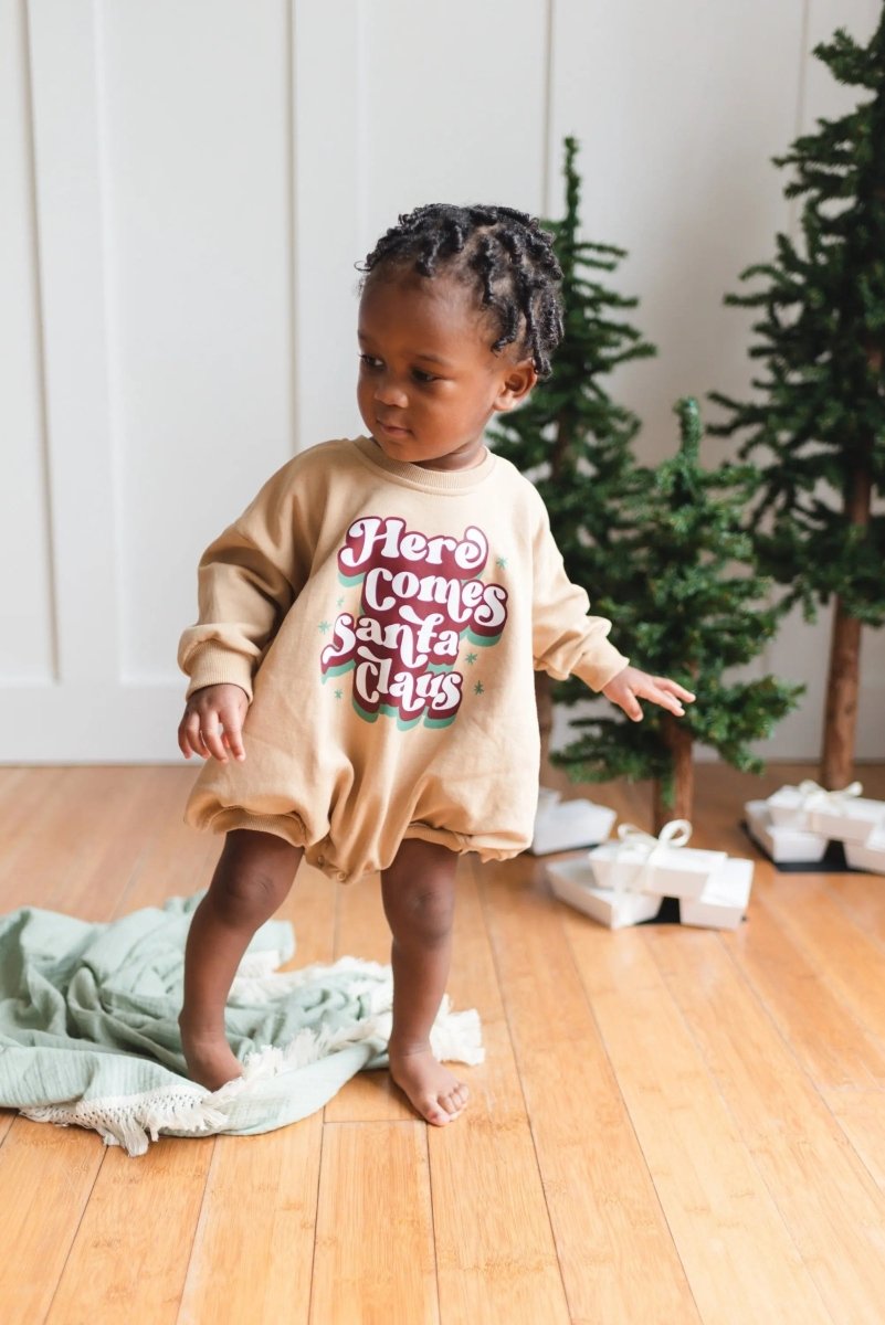 Little Joy Co. Here Comes Santa Claus Sweatshirt Romper - Everetts Place Boutique - 