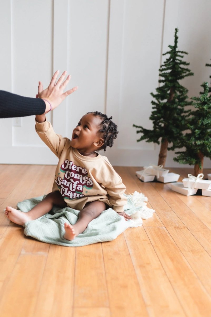 Little Joy Co. Here Comes Santa Claus Sweatshirt Romper - Everetts Place Boutique - 