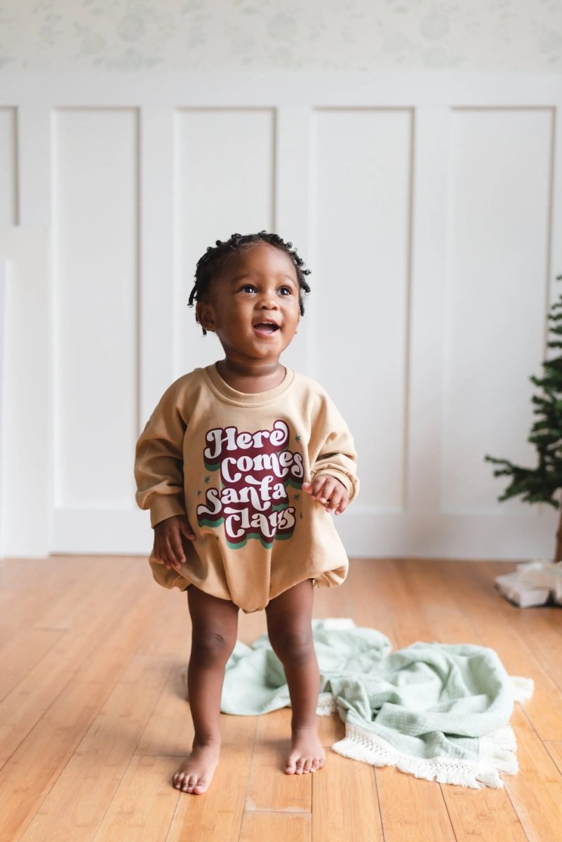 Little Joy Co. Here Comes Santa Claus Sweatshirt Romper - Everetts Place Boutique - 
