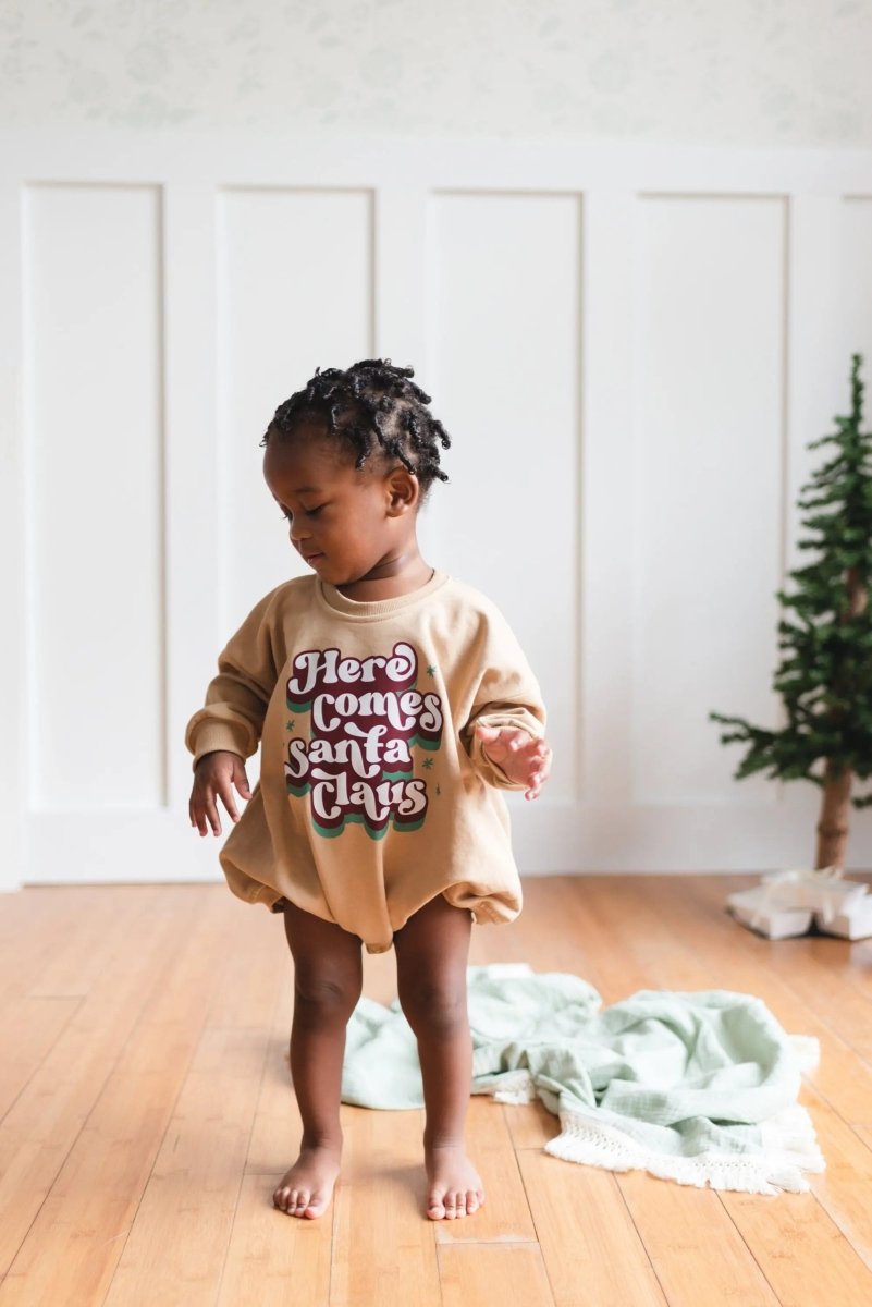 Little Joy Co. Here Comes Santa Claus Sweatshirt Romper - Everetts Place Boutique - 