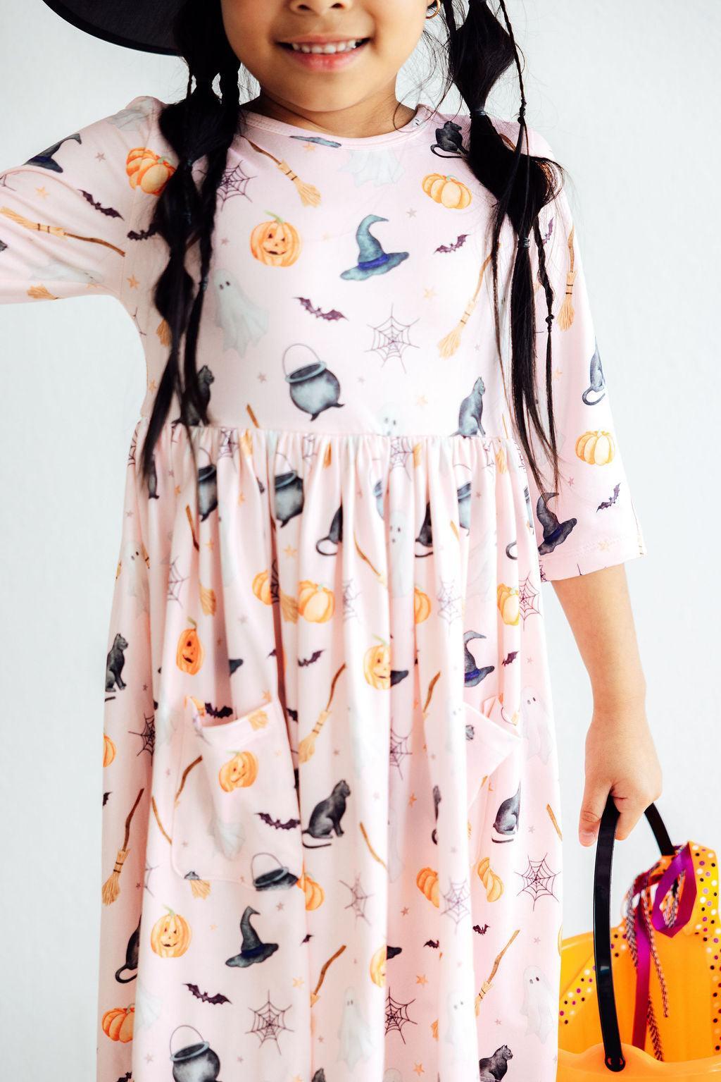 Hey Boo Three Quarter Sleeve Pocket Twirl Dress For Toddlers Mila & Rose ® Everetts Place: Online Boutique