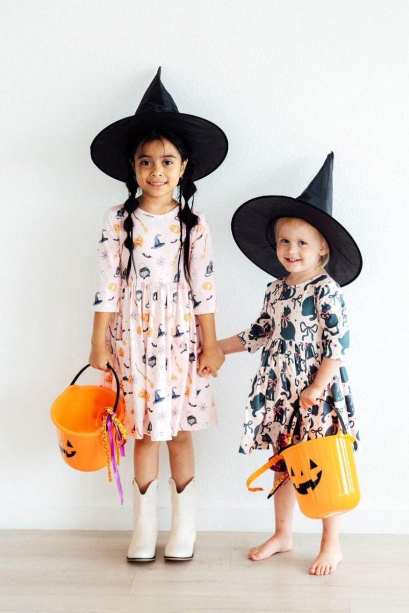 Mila & Rose ® Hey Boo Three Quarter Sleeve Pocket Twirl Dress For Toddlers - Everetts Place Boutique - 