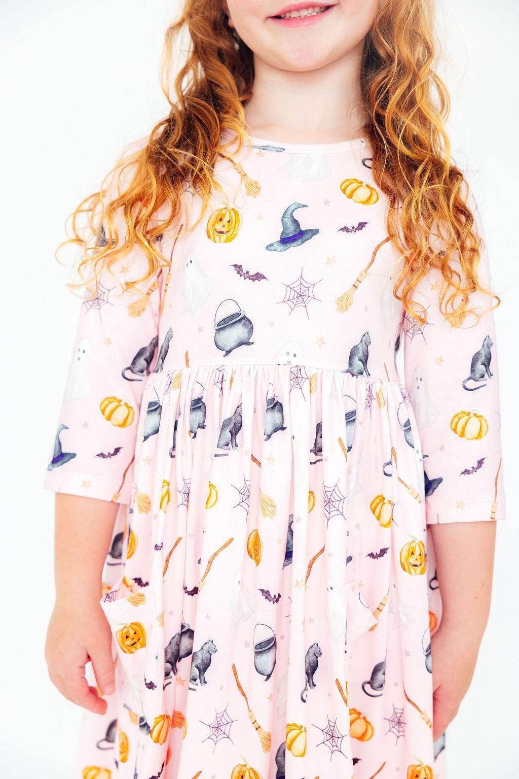 Hey Boo Three Quarter Sleeve Pocket Twirl Dress For Toddlers Mila & Rose ® Everetts Place: Online Boutique