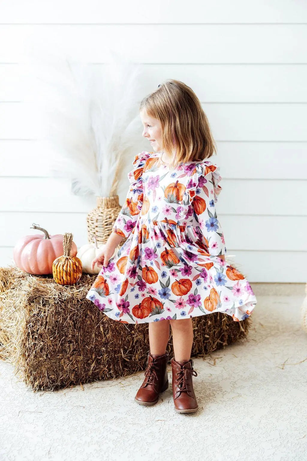 Mila & Rose ® Hey Pumpkin Three Quarter Sleeve Ruffle Twirl Dress - Apparel & Accessories > Clothing > Dresses Twirl Ruffle Dress 3/4