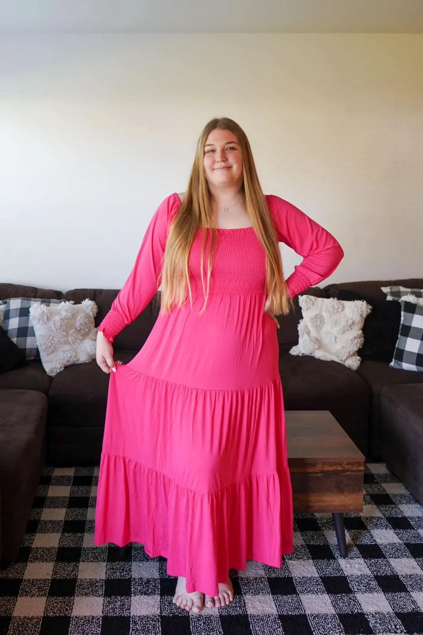 Bubble Baby Hibiscus | Adult Long Sleeve Smocked Dress - 