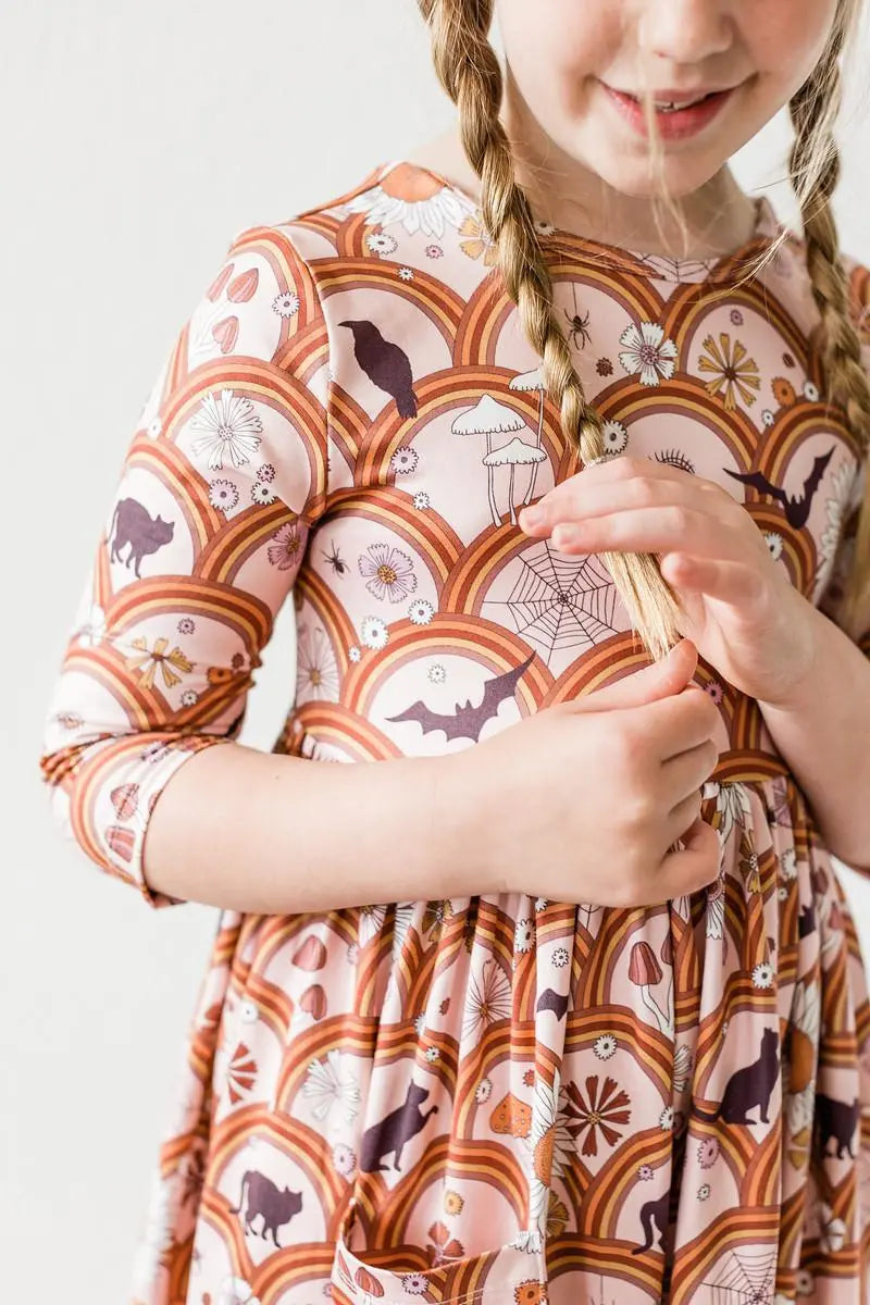 Hocus Pocus Twirl Dress With Pocket Three Quarter Sleeve Mila & Rose ® Everetts Place: Online Boutique
