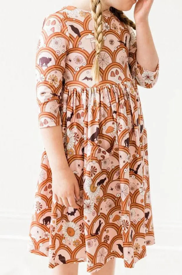 Hocus Pocus Twirl Dress With Pocket Three Quarter Sleeve Mila & Rose ® Everetts Place: Online Boutique