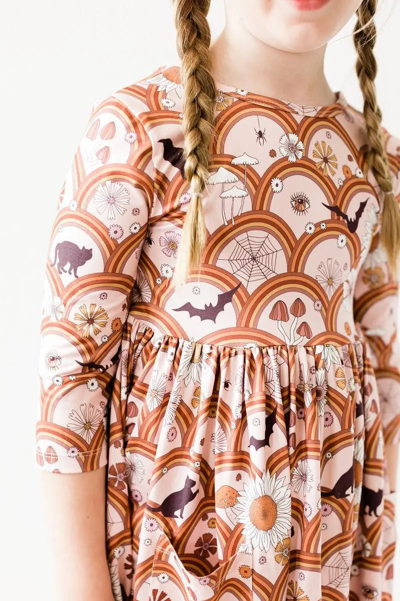 Hocus Pocus Twirl Dress With Pocket Three Quarter Sleeve Mila & Rose ® Everetts Place: Online Boutique