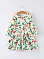 Holiday Christmas Dress With Holly Embellishments For Girls - Everetts Place Boutique - 