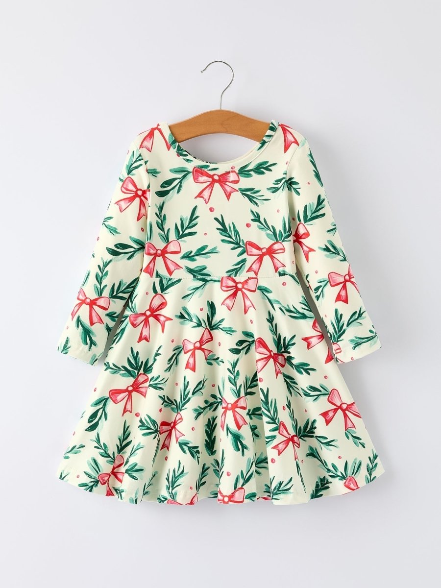Holiday Christmas Dress With Holly Embellishments For Girls - Everetts Place Boutique - 