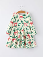 Holiday Christmas Dress With Holly Embellishments For Girls - Everetts Place Boutique - 
