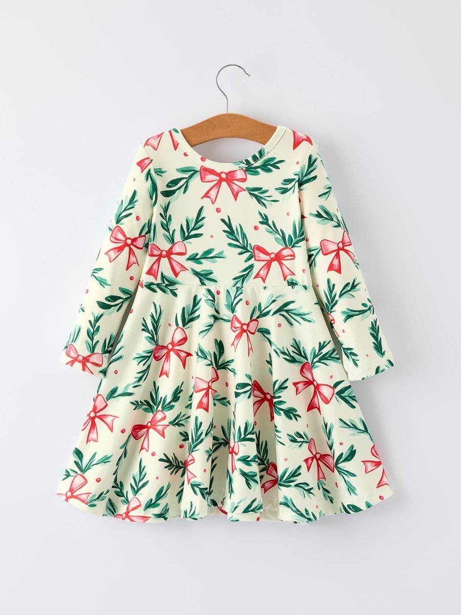 Holiday Christmas Dress With Holly Embellishments For Girls - Everetts Place Boutique - 