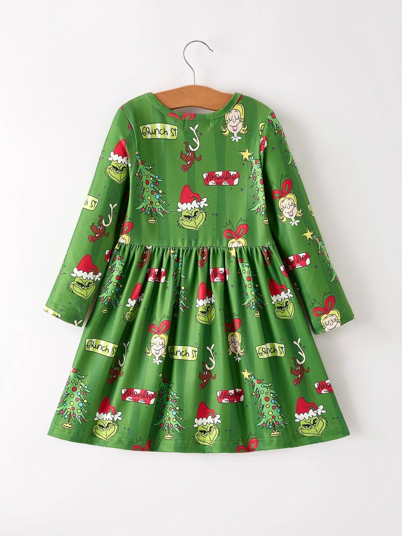 Holiday Elf And Christmas Tree Pattern Girls Dress Rylee Faith Designs Everetts Place: Online Boutique