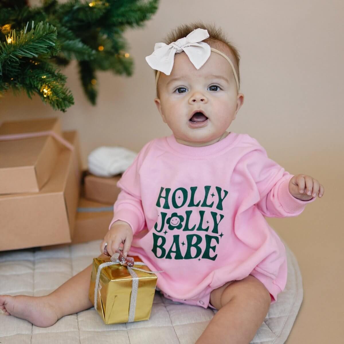 Little Joy Co. Holly Jolly Babe Christmas Sweatshirt Romper - Everetts Place Boutique - 