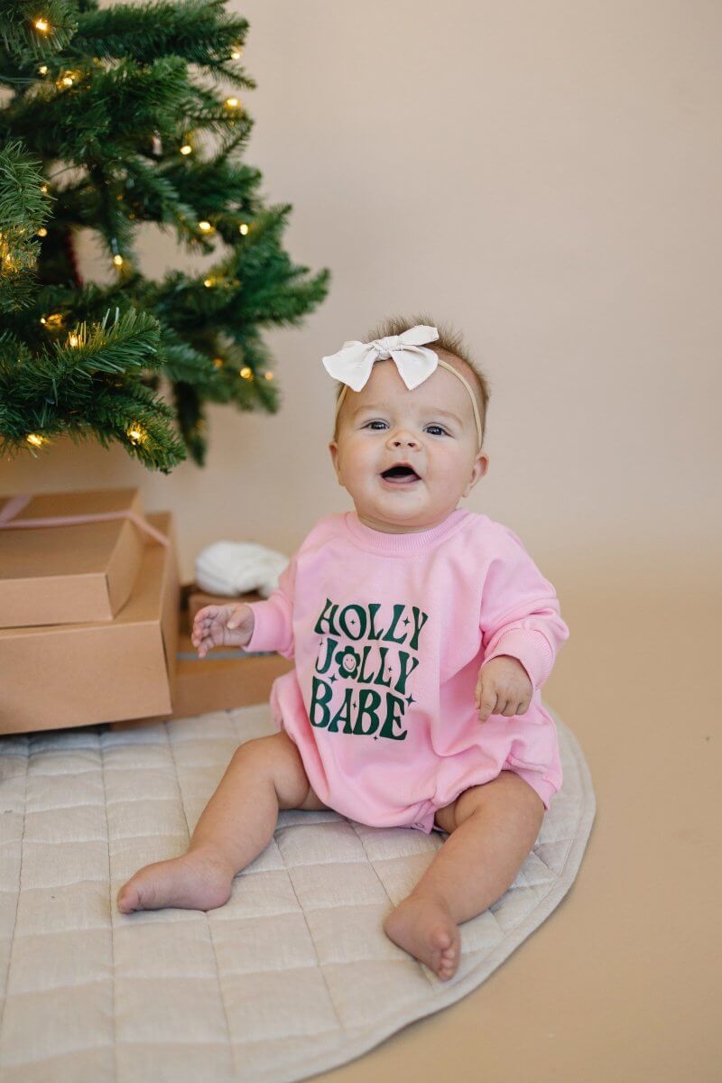 Little Joy Co. Holly Jolly Babe Christmas Sweatshirt Romper - Everetts Place Boutique - 